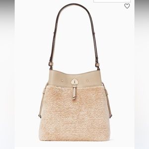 ♠️Kate Spade Marti Shearling Large Bucket Shoulder Bag, Light Sand NWT